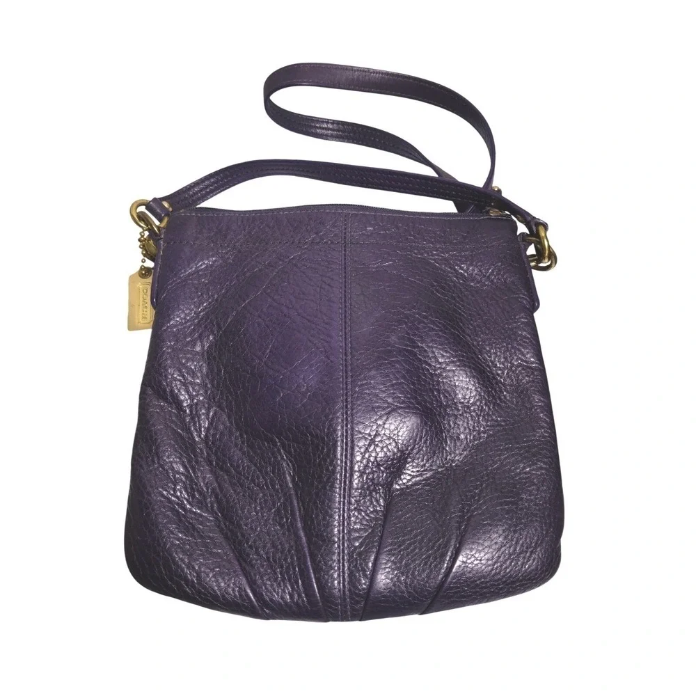 Coach Dark Purple Leather‎ Crossbody Bag Adjustable Strap Purse